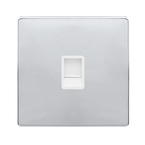Screwless Plate Polished Chrome Single Rj11 (Irish/Us) Outlet - White Trim - SE Home