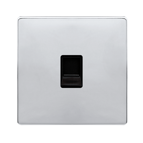 Screwless Plate Polished Chrome Single Telephone Master Outlet - Black Trim - SE Home