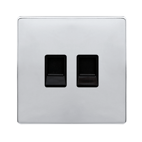 Screwless Plate Polished Chrome Twin Telephone Master Outlet - Black Trim - SE Home