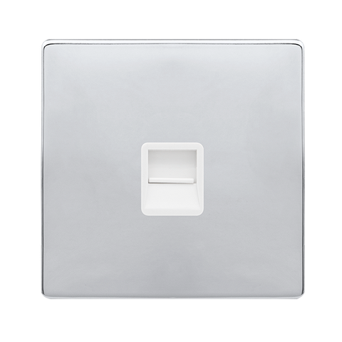 Screwless Plate Polished Chrome Single Telephone Secondary Outlet - White Trim - SE Home
