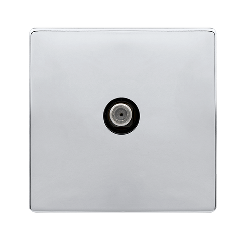 Screwless Plate Polished Chrome Non-Isolated Single Satellite Outlet- Black Trim - SE Home