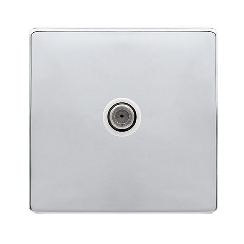Screwless Plate Polished Chrome Non-Isolated Single Satellite Outlet- White Trim