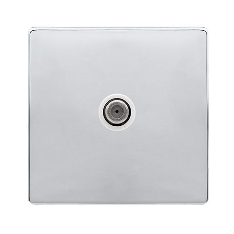 Screwless Plate Polished Chrome Non-Isolated Single Satellite Outlet- White Trim - SE Home