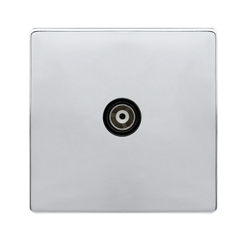 Screwless Plate Polished Chrome Single Isolated Coaxial Outlet - Black Trim - SE Home