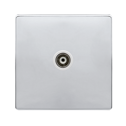 Screwless Plate Polished Chrome Single Isolated Coaxial Outlet - White Trim - SE Home