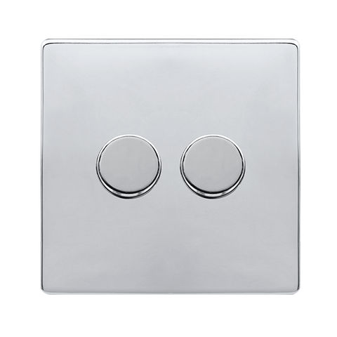 Screwless Plate Polished Chrome 2 Gang 2 Way LED 100W Trailing Edge Dimmer Light Switch - SE Home