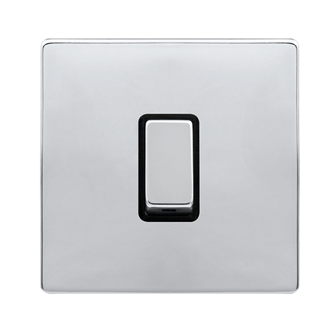 Screwless Plate Polished Chrome 10A Ingot 1 Gang 2 Way Switch - Black Trim