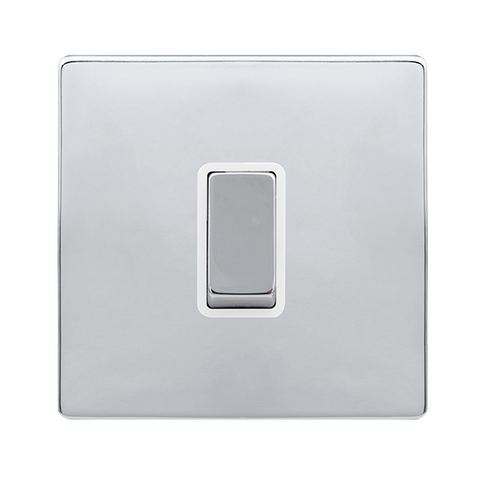 Screwless Plate Polished Chrome 10A Ingot 1 Gang 2 Way Light Switch - White Trim