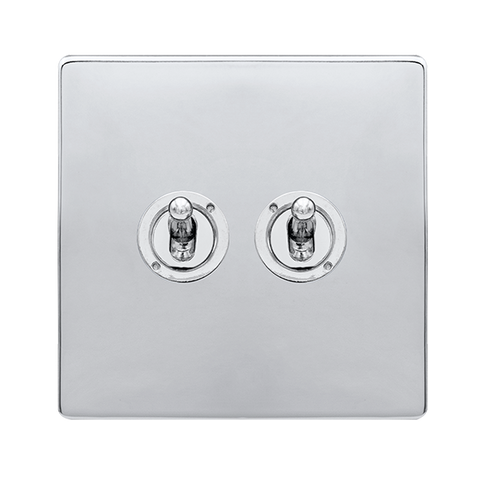 Screwless Plate Polished Chrome 10A 2 Gang 2 Way Toggle Light Switch