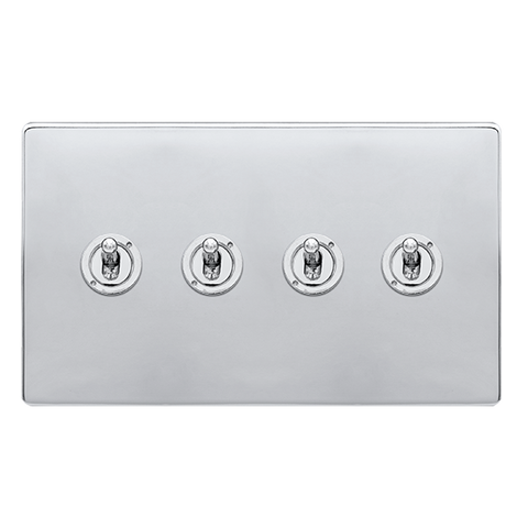 Screwless Plate Polished Chrome 10A 4 Gang 2 Way Toggle Light Switch - SE Home