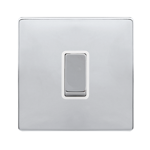 Screwless Plate Polished Chrome 10A Ingot 1 Gang Intermediate Light Switch - White Trim - SE Home