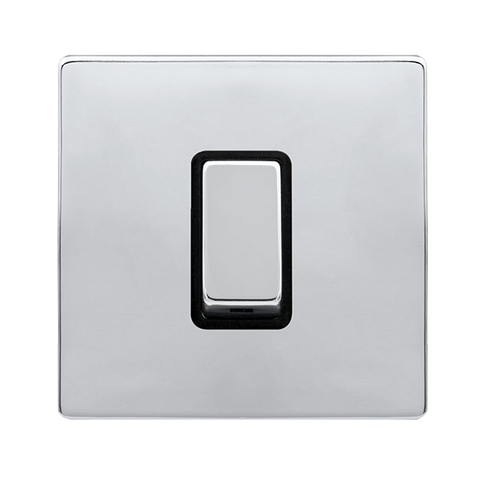 Screwless Plate Polished Chrome 50A Ingot 1 Gang Double Pole Switch - Black Trim - SE Home