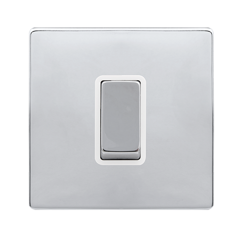 Screwless Plate Polished Chrome 50A Ingot 1 Gang Double Pole Switch - White Trim - SE Home
