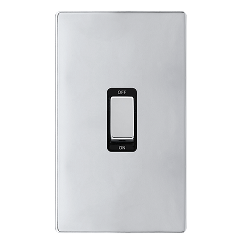 Screwless Plate Polished Chrome 50A Ingot 2 Gang Double Pole Switch - Black Trim - SE Home