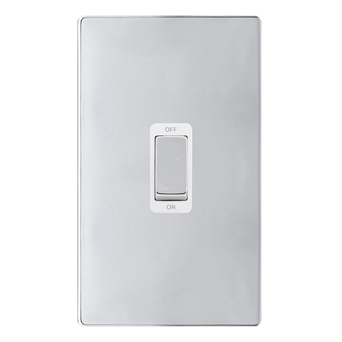 Screwless Plate Polished Chrome 50A Ingot 2 Gang Double Pole Switch - White Trim - SE Home