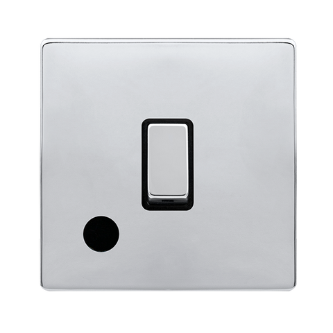 Screwless Plate Polished Chrome 20A Ingot Double Pole Switch With Flex Outlet - Black Trim - SE Home