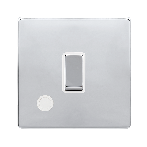 Screwless Plate Polished Chrome 20A Ingot Double Pole Switch With Flex Outlet - White Trim - SE Home