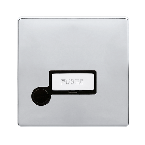 Screwless Plate Polished Chrome 13A Ingot Fused Connection Unit With Optional Flex Outlet - Black Trim - SE Home