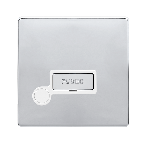 Screwless Plate Polished Chrome 13A Ingot Fused Connection Unit With Optional Flex Outlet - White Trim
