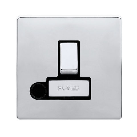 Screwless Plate Polished Chrome 13A Ingot Switched Fused Connection Unit With Optional Flex Outlet - Black Trim - SE Home