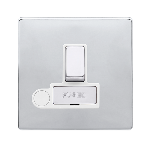 Screwless Plate Polished Chrome 13A Ingot Switched Fused Connection Unit With Optional Flex Outlet - White Trim - SE Home