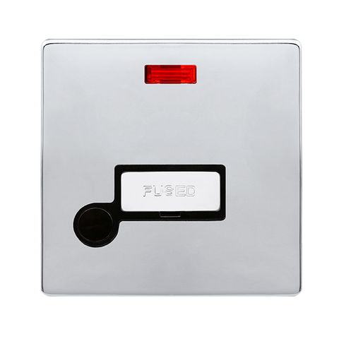Screwless Plate Polished Chrome 13A Ingot Fused Connection Unit With Neon + Optional Flex Outlet - Black Trim - SE Home