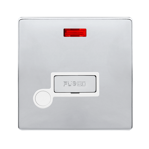 Screwless Plate Polished Chrome 13A Ingot Fused Connection Unit With Neon + Optional Flex Outlet - White Trim - SE Home