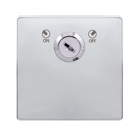 Screwless Plate Polished Chrome 20A Double Pole Key Lockable Switch - Black Trim - SE Home
