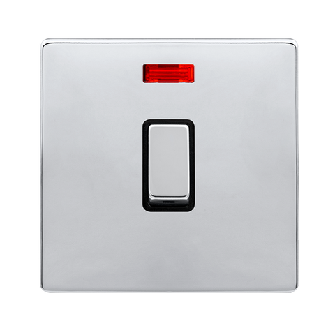 Screwless Plate Polished Chrome 20A Ingot Double Pole Switch With Neon - Black Trim - SE Home