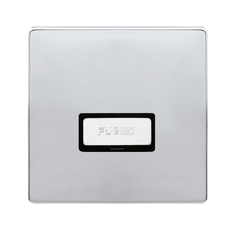 Screwless Plate Polished Chrome 13A Ingot Fused Connection Unit - Black Trim - SE Home