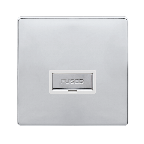 Screwless Plate Polished Chrome 13A Ingot Fused Connection Unit - White Trim - SE Home