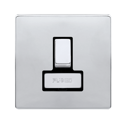 Screwless Plate Polished Chrome 13A Ingot Switched Fused Connection Unit - Black Trim - SE Home