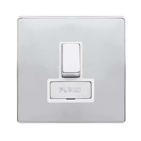 Screwless Plate Polished Chrome 13A Ingot Switched Fused Connection Unit - White Trim