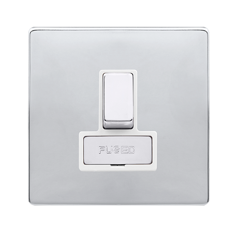 Screwless Plate Polished Chrome 13A Ingot Switched Fused Connection Unit - White Trim - SE Home