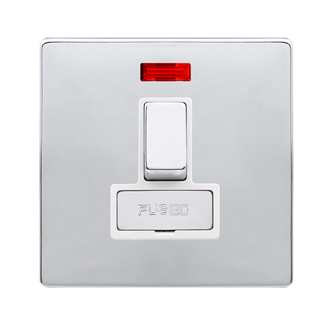 Screwless Plate Polished Chrome 13A Ingot Switched Fused Connection Unit With Neon - White Trim