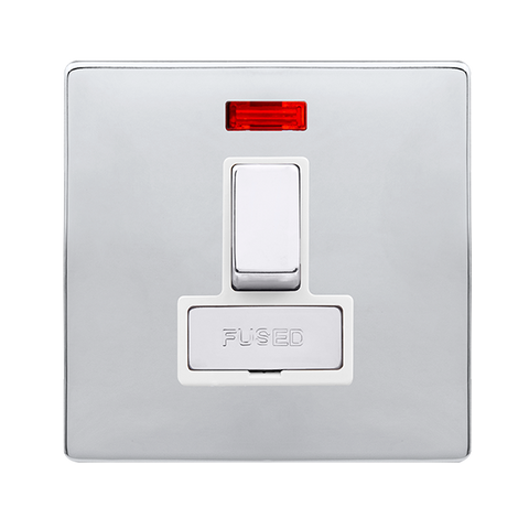 Screwless Plate Polished Chrome 13A Ingot Switched Fused Connection Unit With Neon - White Trim - SE Home