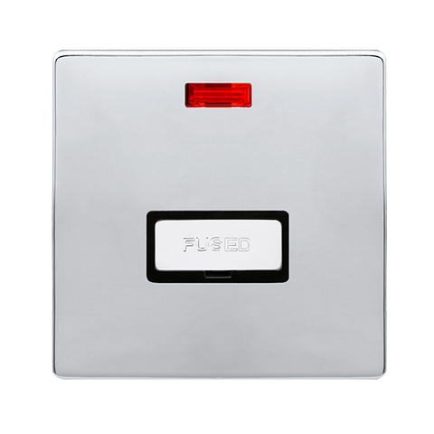 Screwless Plate Polished Chrome 13A Ingot Fused Connection Unit With Neon - Black Trim - SE Home