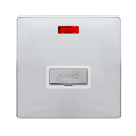 Screwless Plate Polished Chrome 13A Ingot Fused Connection Unit With Neon - White Trim - SE Home