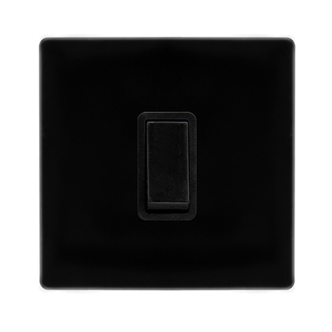 Screwless Plate Black Metal 10A   1 Gang 2 Way Light Switch - Black Trim