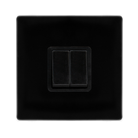 Screwless Plate Black Metal 10A   2 Gang 2 Way Light Switch - Black Trim