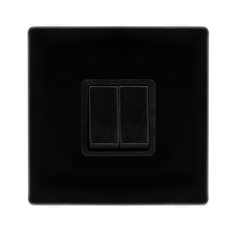 Screwless Plate Black Metal 10A 2 Gang 2 Way Light Switch - Black Trim - SE Home