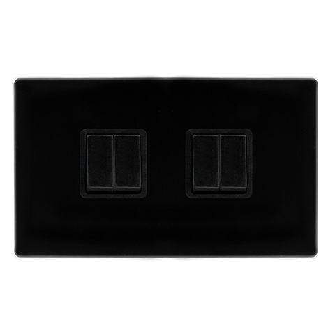 Screwless Plate Black Metal 10A   4 Gang 2 Way Light Switch - Black Trim
