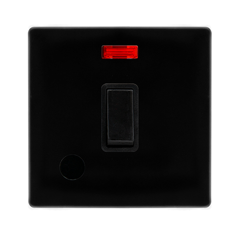 Screwless Plate Black Metal 20A Double Pole Switch With Neon + Flex Outlet - Black Trim