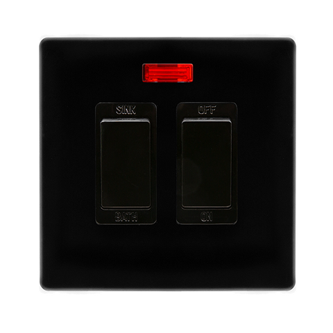 Screwless Plate Black Metal 20A Sink / Bath Switch With Neon - Black Trim - SE Home