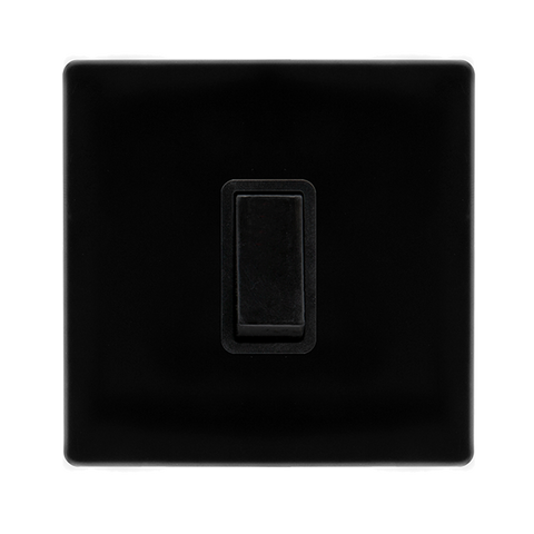 Screwless Plate Black Metal 10A   1 Gang Intermediate Switch - Black Trim