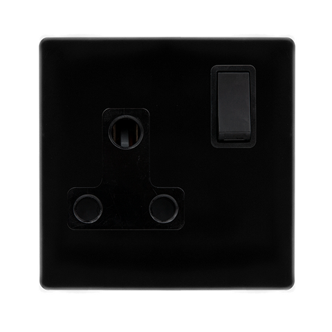 Screwless Plate Black Metal 15A Round Pin Switched Plug Socket - Black Trim - SE Home