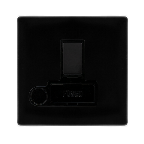 Screwless Plate Black Metal 13A Switched Fused Spur Unit With Optional Flex Outlet - Black Trim - SE Home