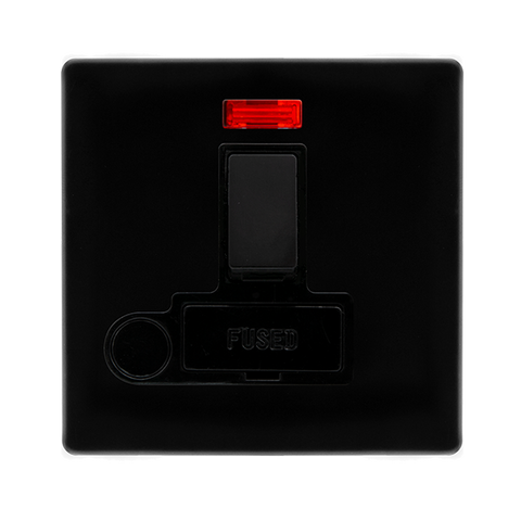 Screwless Plate Black Metal 13A Switched Fused Spur Unit With Neon + Optional Flex Outlet - Black Trim - SE Home