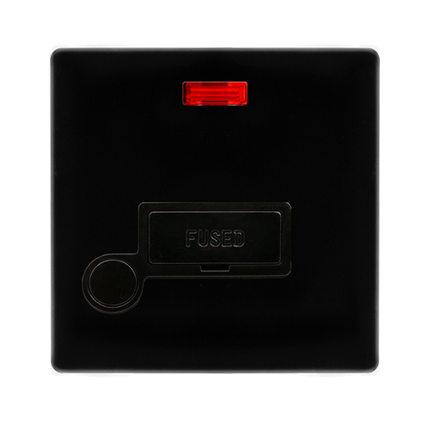 Screwless Plate Black Metal 13A Fused Spur Unit With Neon + Optional Flex Outlet - Black Trim