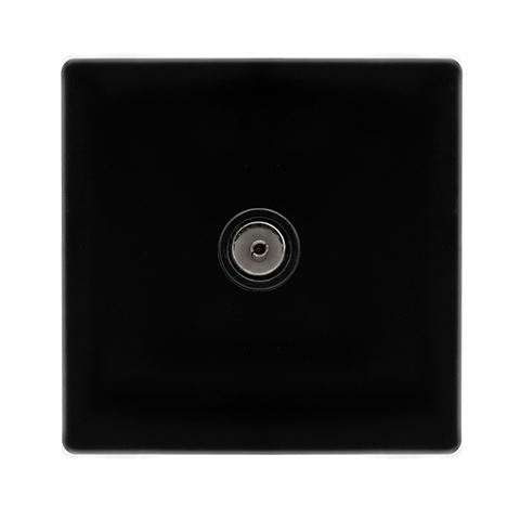 Screwless Plate Black Metal Single Non-Isolated Coaxial Outlet -  Black Trim